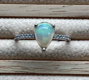 Ethiopian Opal Pear Shape Solitaire Sterling Silver Ring Sz 7 - Picture 1 of 7