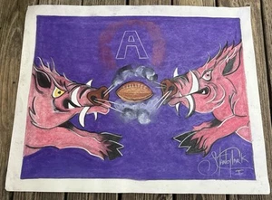 Poster originale Stanley Clark Arkansas Razorbacks pastello arte 28" maiali - Foto 1 di 6