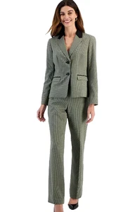 LE SUIT 2 PIECE PANTS SUIT SIZE 12 EMERALD MULTI PLAID - Picture 1 of 4