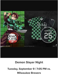 Texas Rangers Demon Slayer Theme Night Jersey PreSale 9/9/25 Size L Large - Picture 1 of 1