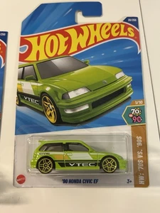 2025 HOT WHEELS #28 - ‘90 Honda Civic EF (Green #1 70s Vs 90s - Long Card) - Picture 1 of 1