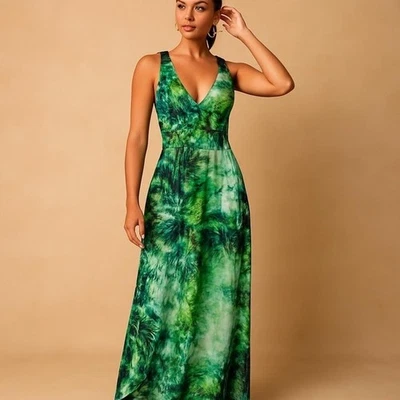 Maxi Vestido Worth Verde Estampado Tropical Foto 1 de 4