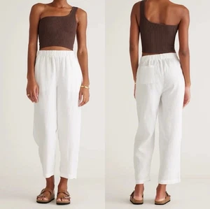 Neu mit Etikett Quitte Damenhose weiß europäisches Leinen zum Überziehen Knöchel hoher Bund kleine Taschen - Bild 1 von 5