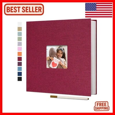 Elegant Self-Adhesive Photo Album - Red Linen Scrapbook for 4x6 & 8x10 Pictur... - Image 1 of 4