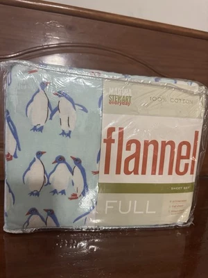 Juego de sábanas de franela tamaño completo azul pingüino Martha Stewart NUEVO 100 % algodón Foto 1 de 4