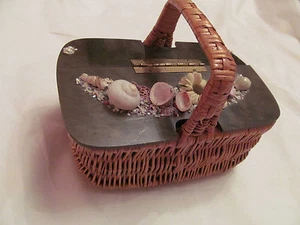Stroh gewebt mit Lucite Bakelit Flip Top MEERJUNGFRAU Muschel Deko Box Tasche Geldbörse - Bild 1 von 6