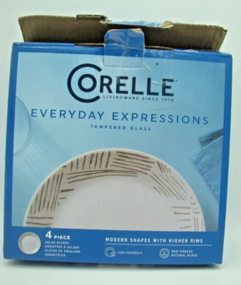 Набор из 4 салатных тарелок Corelle Everyday Expressions Gold Geometrica новые в открытой коробке - Изображение 1 из 4