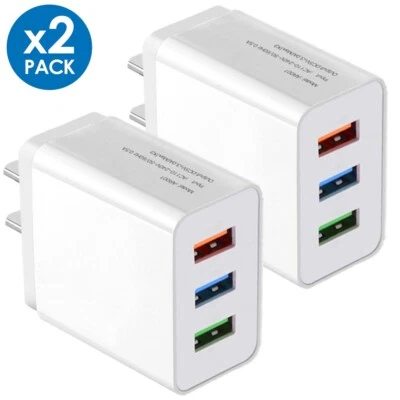 2-Pack 3 USB Port Wall Home Power Charge Adapter Plug for Samsung iPhone LG Moto - Image 1 of 4