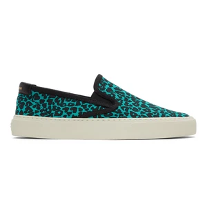 Saint Laurent Men's Cotton Leather Leopard Slip-on Sneakers Blue - Picture 1 of 4