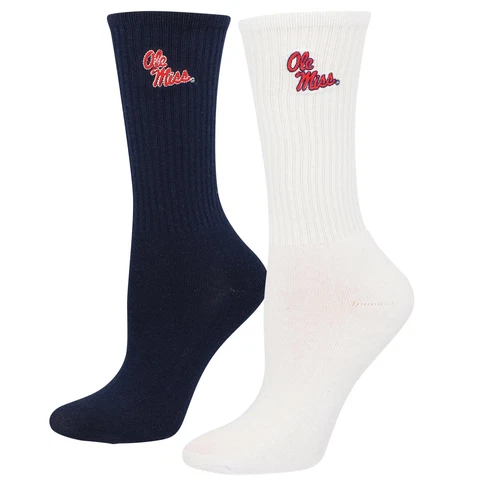 Women's ZooZatz Navy/White Ole Miss Rebels 2-Pack Quarter-Length Socks Cover