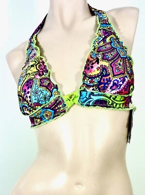  NUEVO CON ETIQUETAS $72 BECCA por Rebecca Virtue Bikini GRAN TOP SOLO Multi Paisley Tri Halter Foto 1 de 4