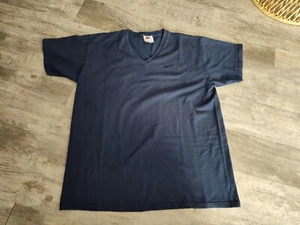 Vintage 90s Nike Swoosh Embroidered V Neck T Shirt Large Blue Made In USA - Picture 1 of 9