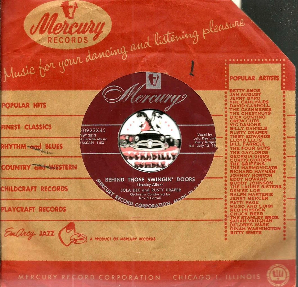 RUSTY DRAPER & LOLA DEE BEHIND THOSE SWINGIN DOORS  ROCKABILLY BOPPER 45 RPM - Image 1 of 1