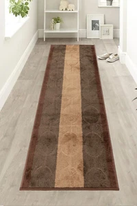 Alfombra de corredor lavable marrón diseño circular tamaño personalizado 26"/30"/36" de ancho - Imagen 1 de 5