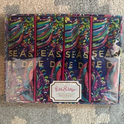 Набор коктейльных салфеток Lilly Pulitzer (4) пляжный дизайн SEAS THE DAY вышитый новый - Изображение 1 из 4