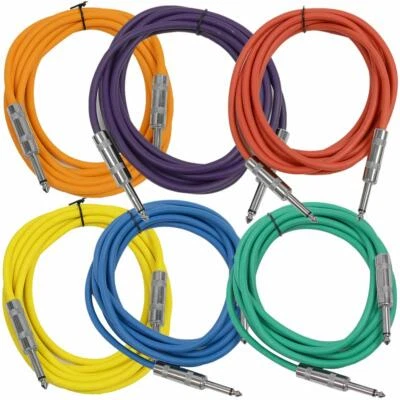 SEISMIC AUDIO New 6 PACK Colored 1/4" TS 10' Patch Cables - Guitar - Instrument - Image 1 of 2