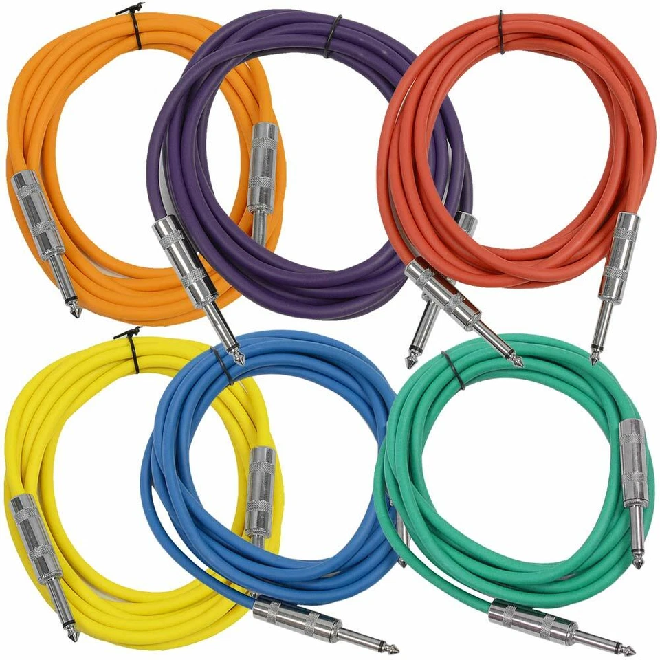 SEISMIC AUDIO New 6 PACK Colored 1/4" TS 10' Patch Cables - Guitar - Instrument - Image 1 of 2