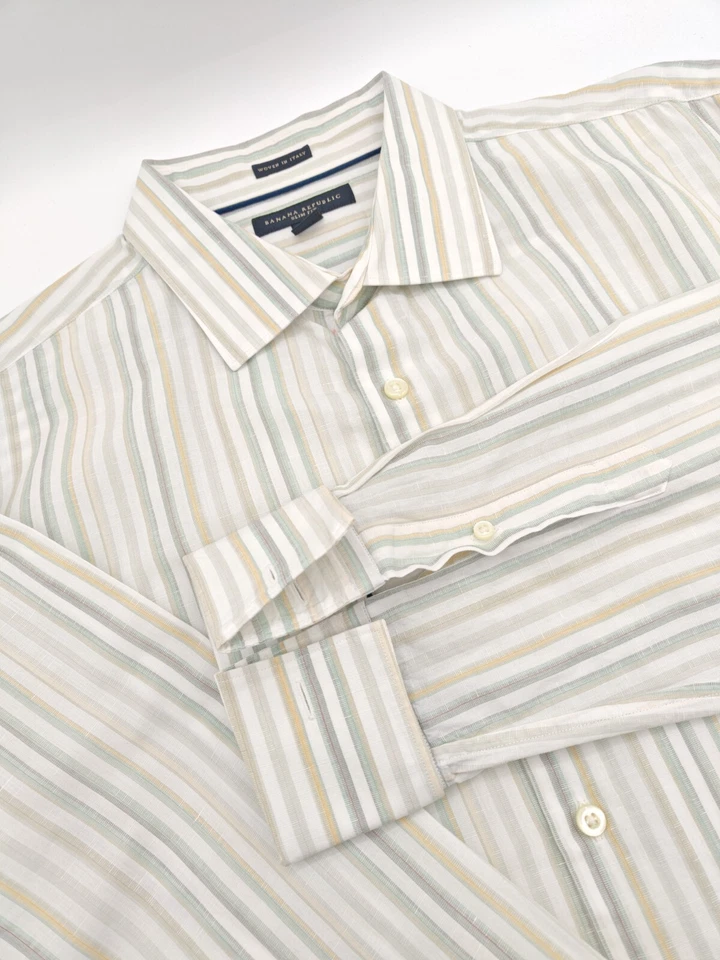 🇺🇲 Banana Republic Mens XL 17.5x35 Multicolor   Slim Cotton Linen French Cuff - Image 1 of 4