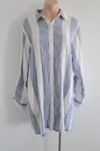 Tommy Bahama Shirt Dress Womens Large Blue White Stripe Linen Long Sleeve - Picture 1 of 11