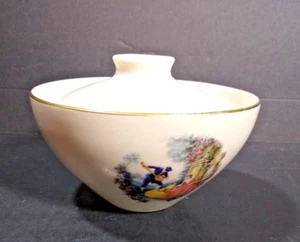 Shenango Museum White shape sugar bowl with people scene - Picture 1 of 4