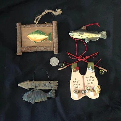 老式质朴鱼舱圣诞装饰品民间艺术 4 件套 — 第 1/2 张图片
