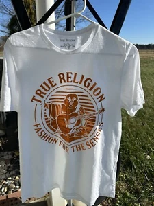 New TRUE RELIGION MEN Hitch Hike Buddah CREW NECK SHORT SLEEVE T-SHIRT M Medium - Picture 1 of 6
