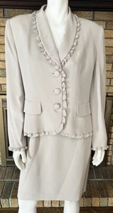 Black Tie By Oleg Cassini Beige 2 Piece Jacket Dress Set Size 14 - Picture 1 of 11