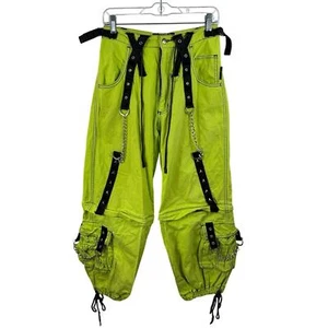 Vintage TRIPP NYC Rave Punk Goth Skater Cargo Pants Neon Green Studded Chain XS - Picture 1 of 20