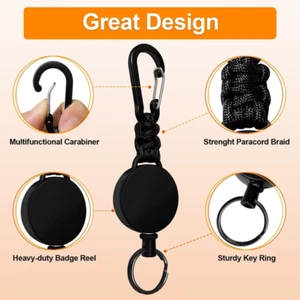 Heavy Duty Retractable Key Chain Anti-theft with Carabiner Steel Wire UK SELLER - Picture 1 of 10