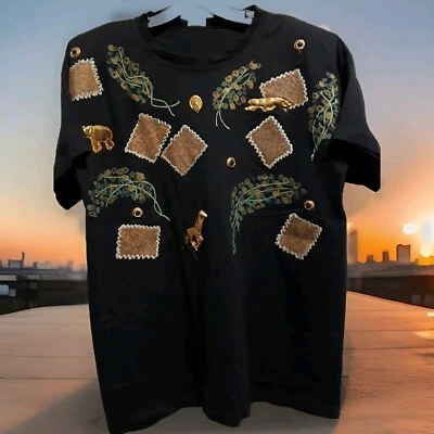 Camiseta dorada años 80 gay kitsch top zoológico animal dorado niñas hombreras grandes Foto 1 de 3