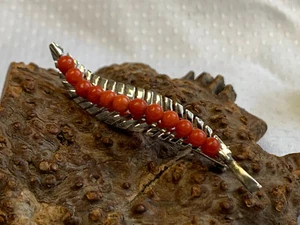 18K White Gold Brooch 4.54g Fine Jewelry Coral Beaded Leaf Pin Nature - Picture 1 of 14