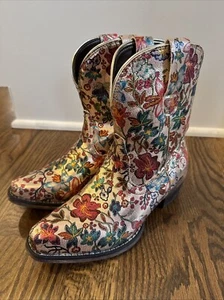 Roper Womens 5.5 Floral Ingrid Metallic Western Boots Snip Toe - Picture 1 of 12