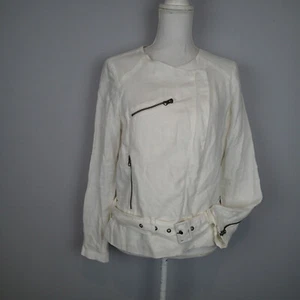 Joie Edda Porcelain 100% Linen White Jacket Sz xs zip belt u - Picture 1 of 12
