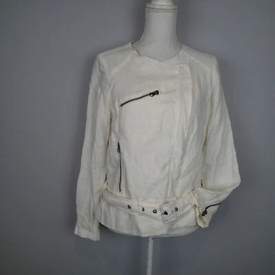 Chaqueta Joie Edda Porcelana 100% Lino Blanca Talla XS Cinturón Cremallera U Foto 1 de 4