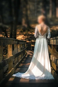 Brautkleid Monica Loretti, A-Linie, Größe 34/36, 3/4 Arme, Farbe Ivory - Bild 1 von 4