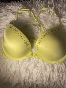 Victoria's Secret Very Sexy Push Up Pigeonnant Bra Yellow / Gems 32D Pre Owned - Picture 1 of 6