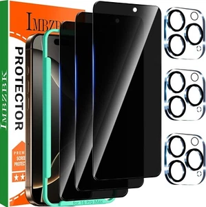 IMBZBK 3+3er Pack für iPhone 16 Pro Max Sichtschutz und Kamera Linse Schutz - Bild 1 von 8