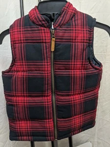 Carter's Boys Size 4T Fluffy Red/ Black Plaid Outdoor Vest Holiday - Picture 1 of 5