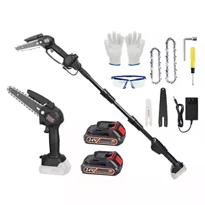 2in1 Cordless Pole Saw Brushless Mini Chainsaw for Tree Trimming w/ 2 Batteries - Picture 1 of 14