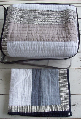 Nautica Tideway Stripe Twin Quilt+Standard Sham~Indigo Denim on Reverse~Cotton - Image 1 of 4