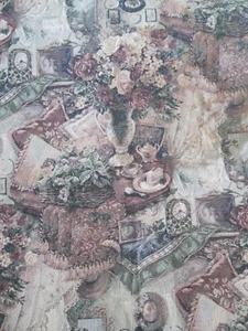 UPHOLSTERY FABRIC~Tapestry Victorian End Table Scene~VASE ROSES~Single Cut 55x89 - Picture 1 of 3