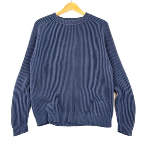 Vintage 90s Roundtree & Yorke Men's Large Navy Blue Heavy Ribbed Knit Sweater - Picture 1 of 8