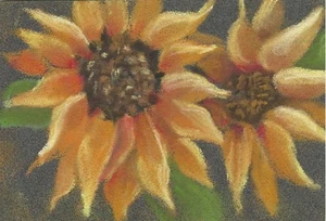 Aceo Pastels Original Sunflower baseball card size - Picture 1 of 1