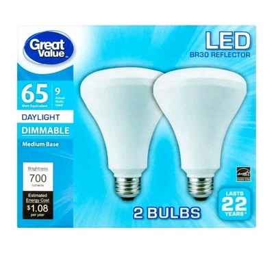 Great Value LED Light Bulbs, 9W (65W Equivalent), Dimmable, Daylight, 2-Pack - Image 1 of 4