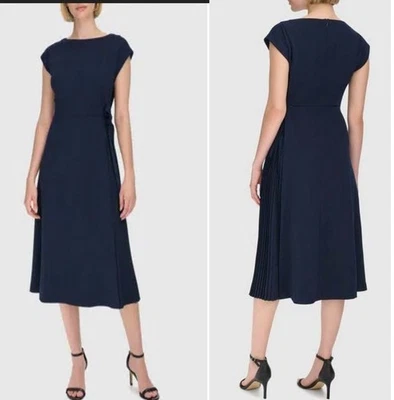 NWT CALVIN KLEIN  Cap Sleeve Pleated Side Midi Dress Indigo Size 12 - Image 1 of 4