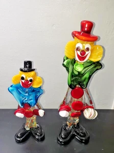 Antique Vintage Murano Hand Blown Glass Clown From Italy Lot Of 2 12 & 8 inch - Picture 1 of 6
