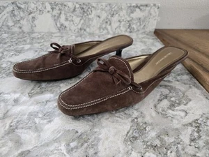 Hillard & Hanson Foxie Brown Suede Mules Kitten Heel Womens 9.5 - Picture 1 of 8