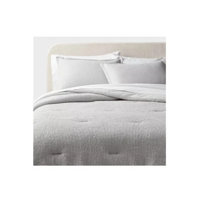 Washed Waffle Weave Comforter and Sham Set - Threshold full/queen light Gray - Image 1 of 4