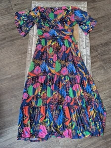 ONJENU BLAUES MAXIKLEID MIT VOGEL- UND BLUMENMUSTER – GRÖSSE UK 14 - Bild 1 von 5
