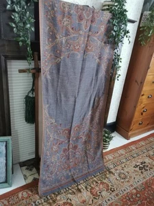 Blue/Pink Tasseled Throw/Bed End/Furniture Cover 74" x 28" Pashmina - Picture 1 of 23